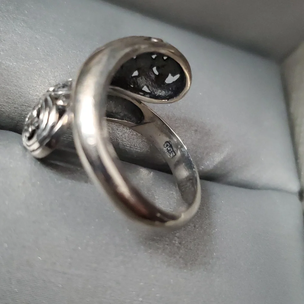 Sterling Silver 925 Crossover Floral Ring
